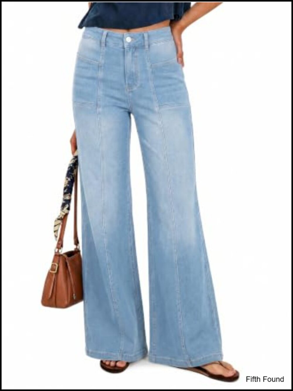 Wide Leg Stretchy Knit Denim Jeans High Waisted Flared Casual Pants